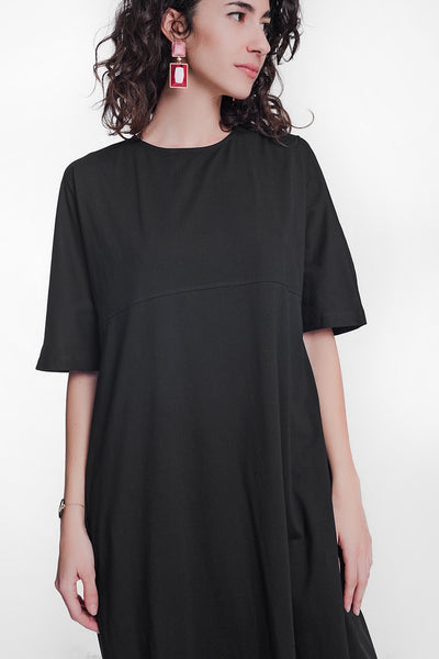 round neck poplin t-shirt dress in black