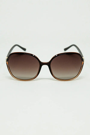 Q2 Round sunglasses in caramel color with gold metal detail