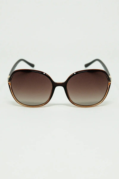 Q2 Round sunglasses in caramel color with gold metal detail