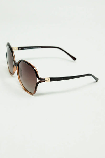 Round sunglasses in caramel color with gold metal detail - One Size / Brown - Sunglasses
