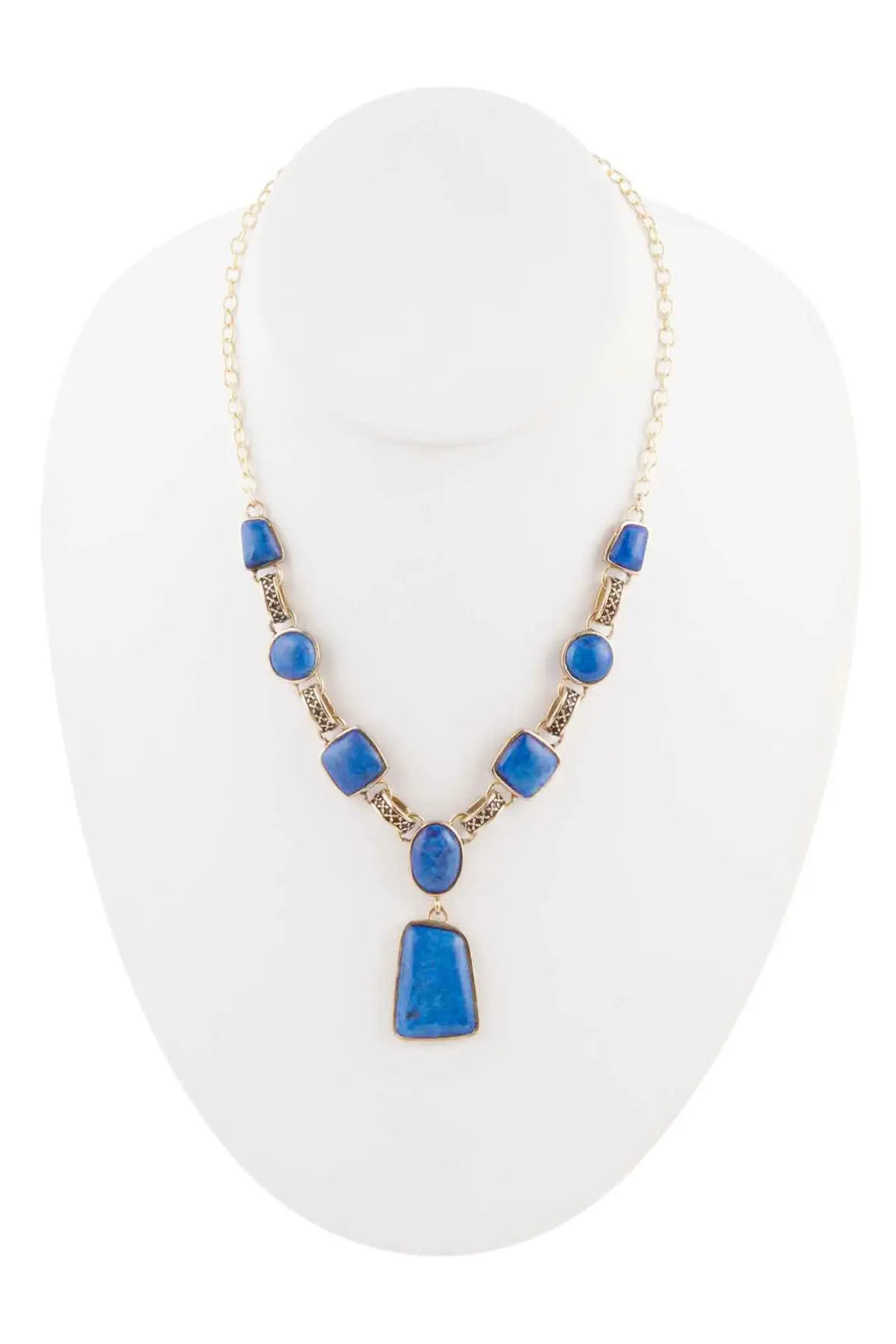 Royal Blue Lapis Golden Pendant Necklace - Necklaces