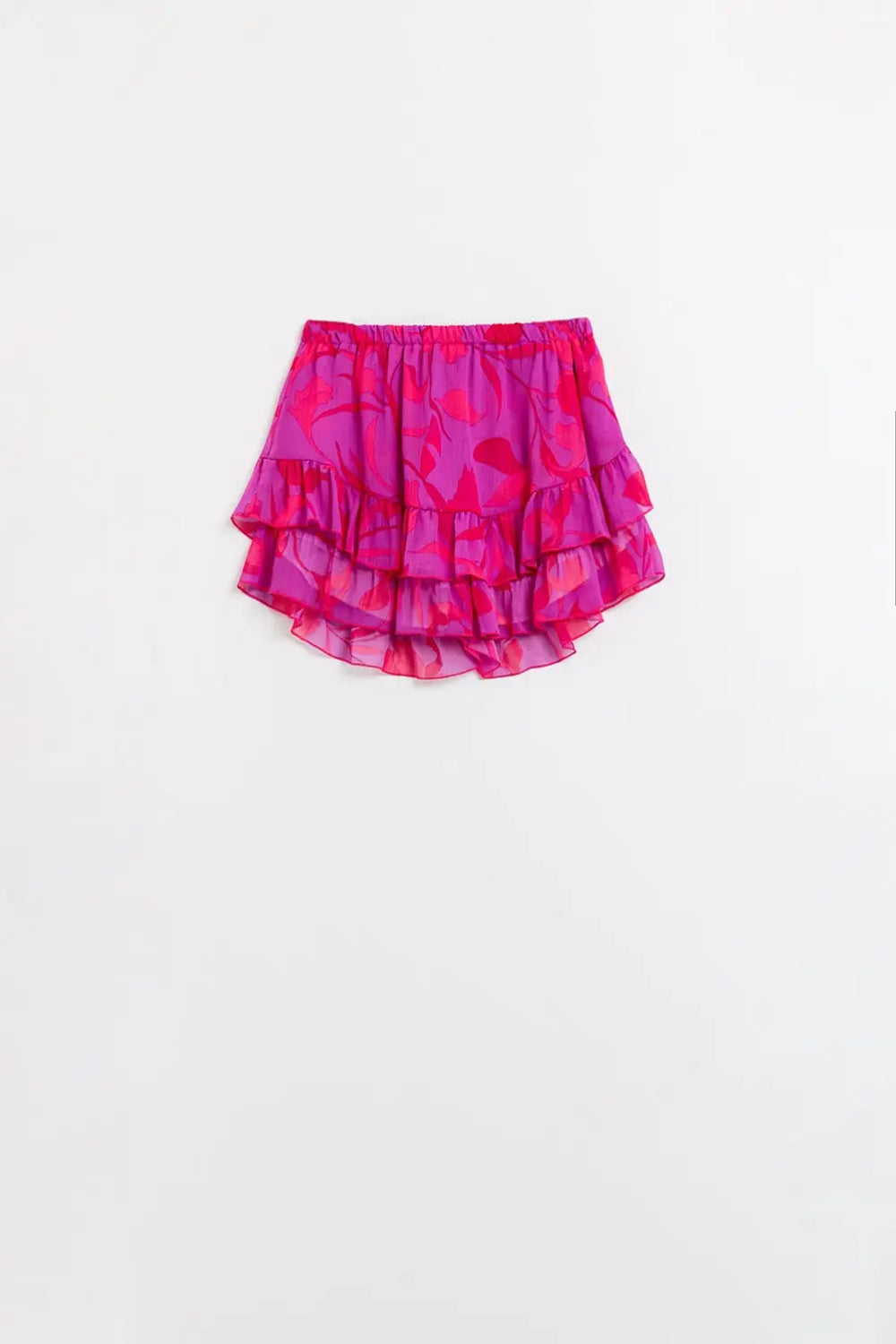 Ruched Design Skirt In Pink And Red With ELastic Waist - Pants