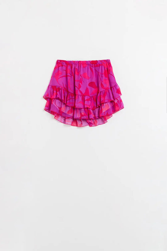 Q2 Ruched Design Skirt In Pink And Red With ELastic Waist