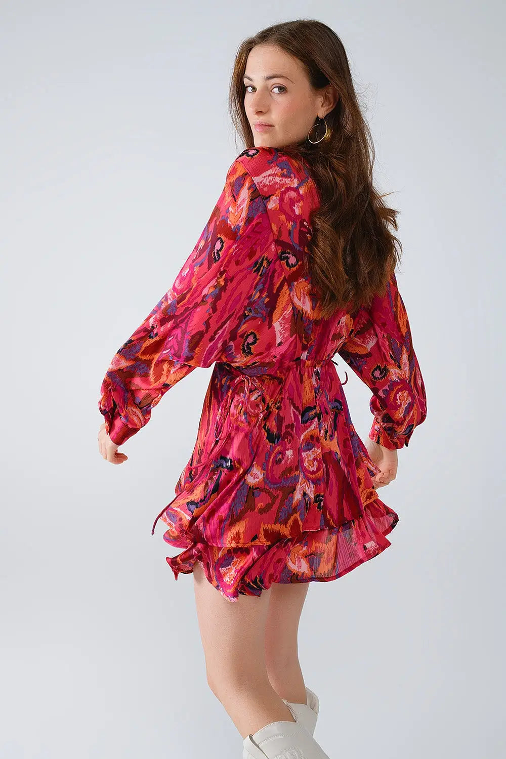 Ruched Dress In Multicolor Animal Print With Long Sleeves - Dresses