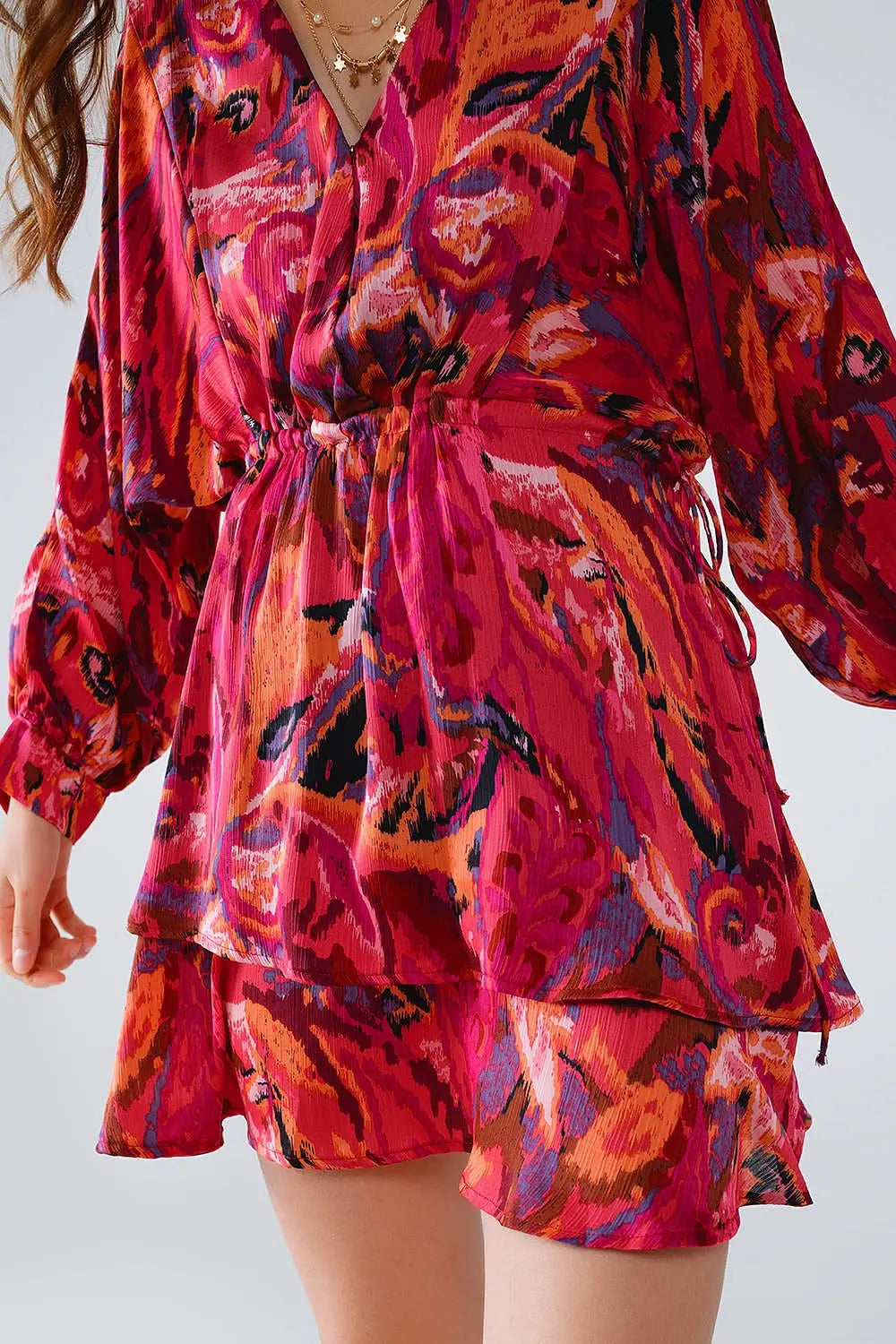 Ruched Dress In Multicolor Animal Print With Long Sleeves - Dresses