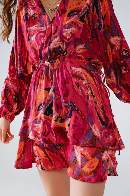 Ruched Dress In Multicolor Animal Print With Long Sleeves - Dresses