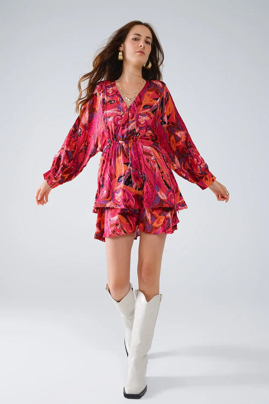 Ruched Dress In Multicolor Animal Print With Long Sleeves - Dresses