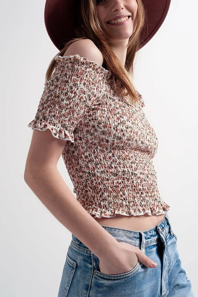 Ruched top in pink ditsy floral - Tops