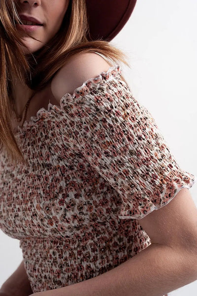 Ruched top in pink ditsy floral - Tops