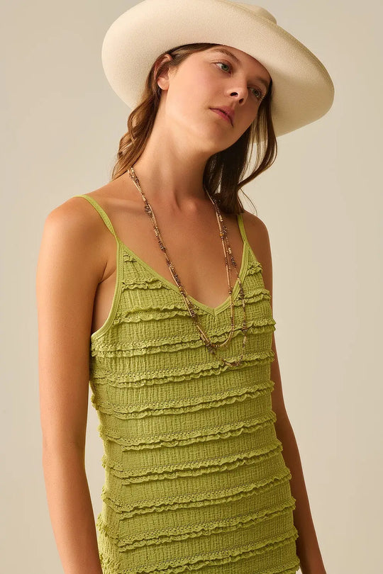 Ruffle Maxi Dress With Slit in Green color - Dresses