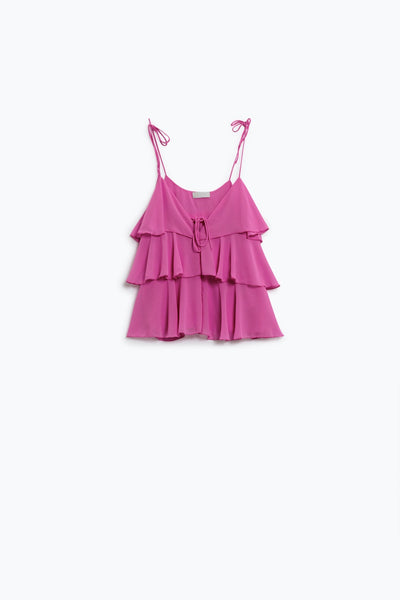 Ruffle Top WIth Thin straps in Fuchsia