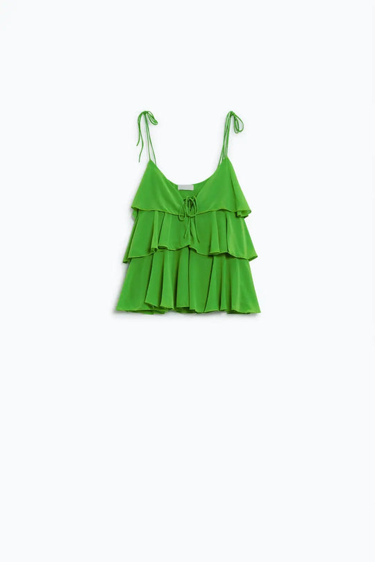 Ruffle Top WIth Thin straps in Green - Tops