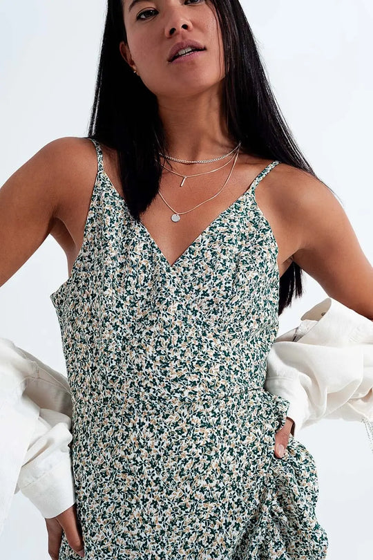 Ruffle wrap dress in green floral print - Dresses