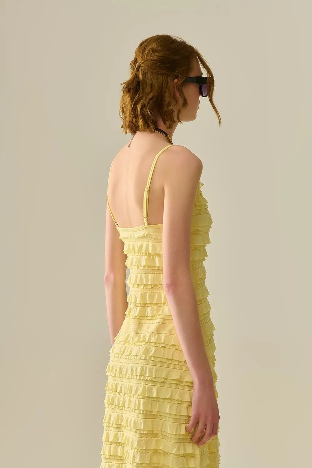 Ruffled maxi dress in yellow with straps - Dresses