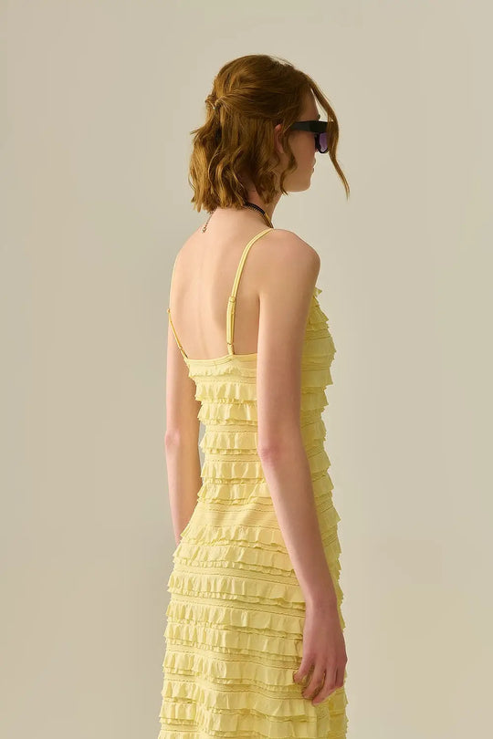 Ruffled maxi dress in yellow with straps - Dresses