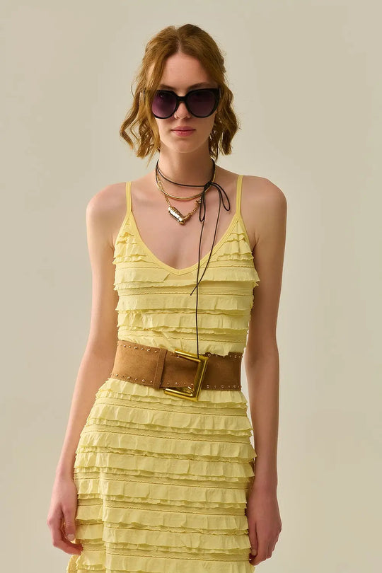 Ruffled maxi dress in yellow with straps - Dresses