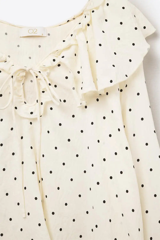 Ruffled Polka-Dot Blouse with Flared Sleeves - Tops