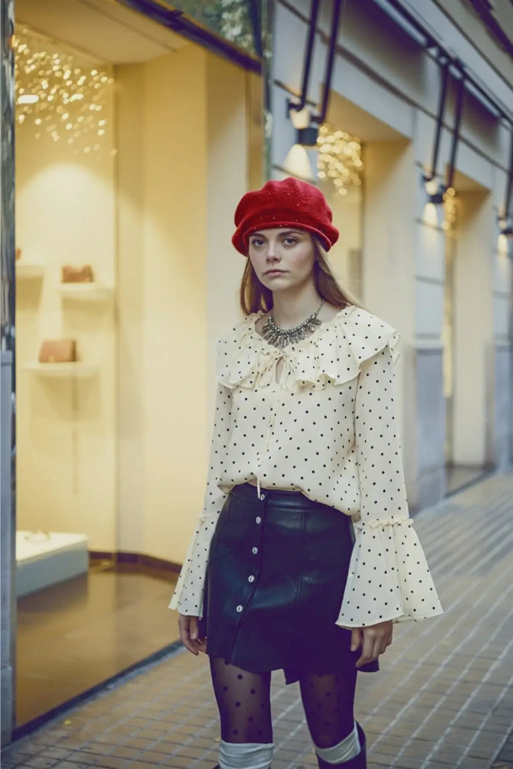 Ruffled Polka-Dot Blouse with Flared Sleeves - Tops