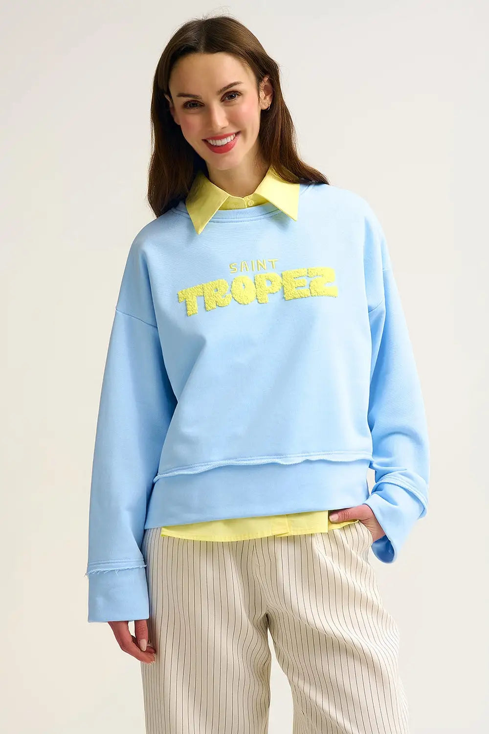 Q2 Saint Tropez Embroidered baby Blue Sweatshirt