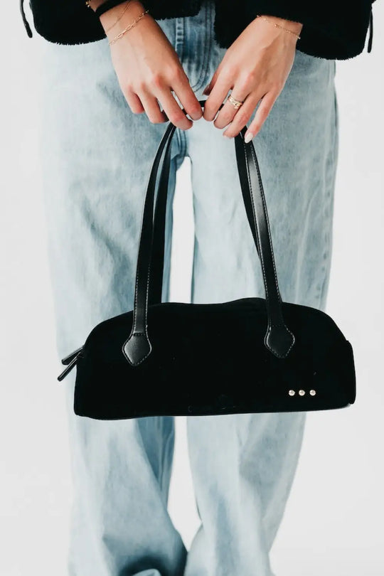 Sally Suede Barrel Shoulder Bag - Black - Shoulder Bag