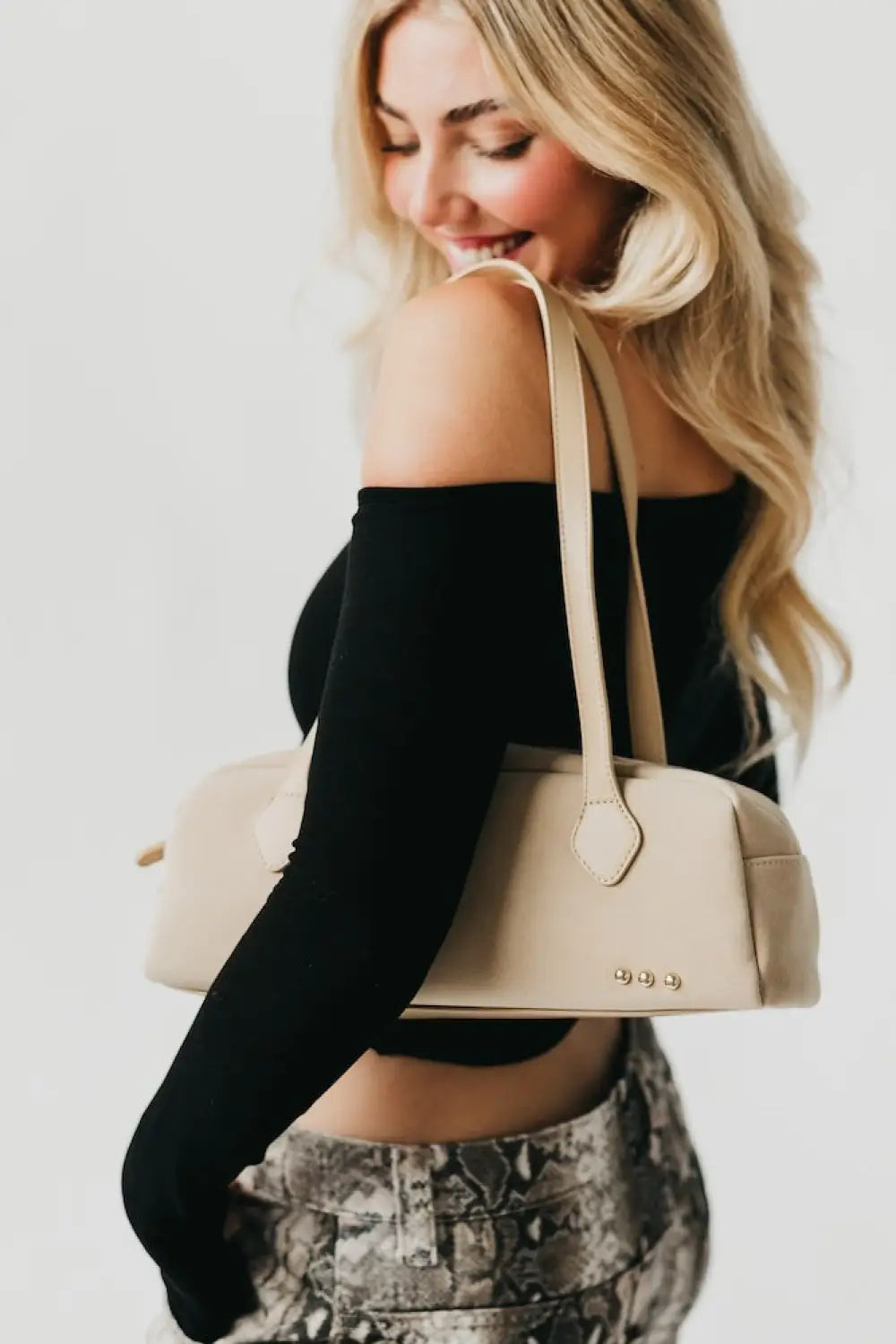 Sally Suede Barrel Shoulder Bag - Oat - Shoulder Bag