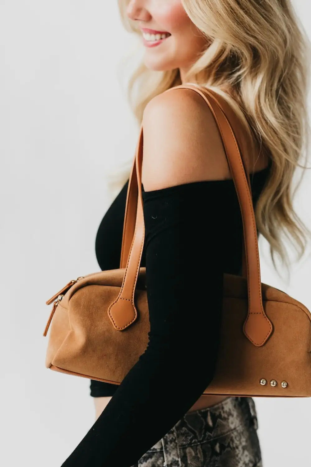 Sally Suede Barrel Shoulder Bag - Camel - Shoulder Bag