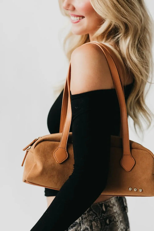 Sally Suede Barrel Shoulder Bag - Camel - Shoulder Bag