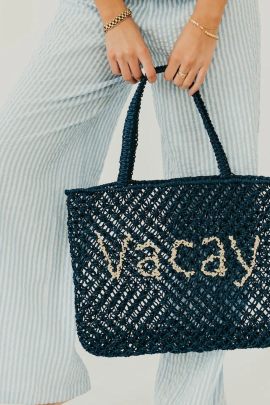 Sandbar Carryall Summer Tote - Navy- Vacay - Tote Bag