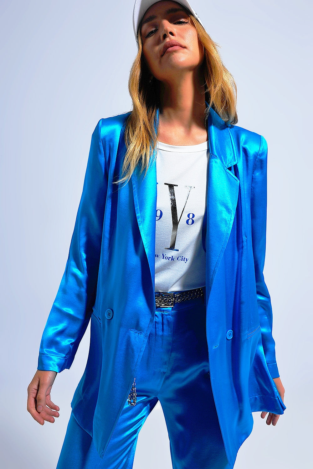 Satin blazer in bright blue