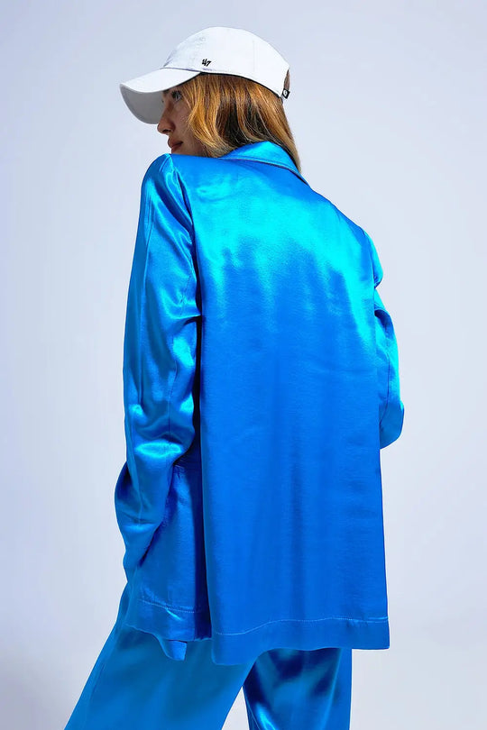 Satin blazer in bright blue - Coats and Jackets