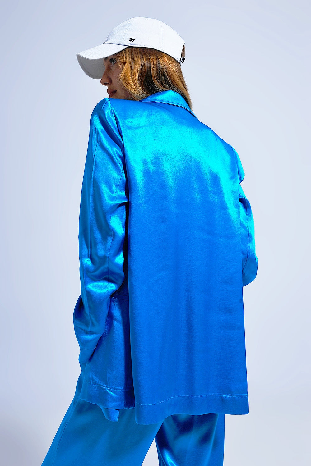 Satin blazer in bright blue