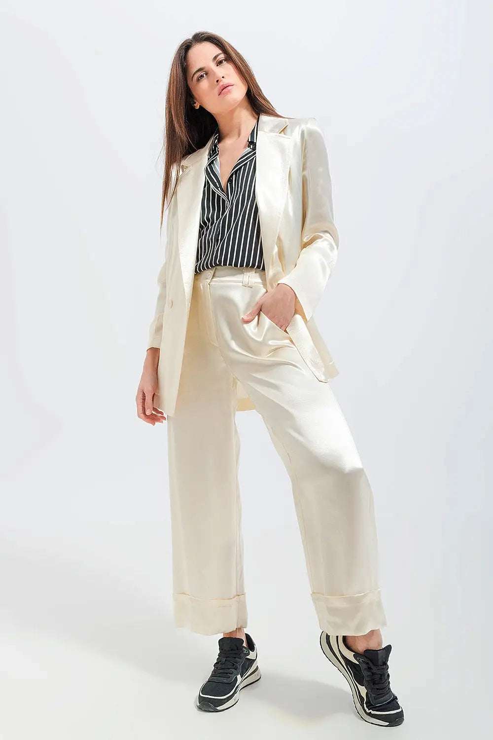 Satin blazer in cream - Coats and Jackets