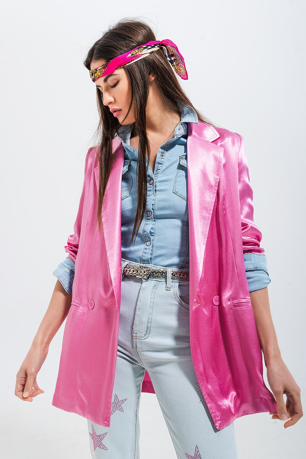 Satin blazer in pink