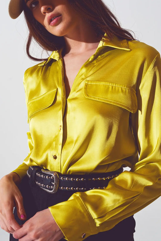 satin blouse in lime green - Shirts