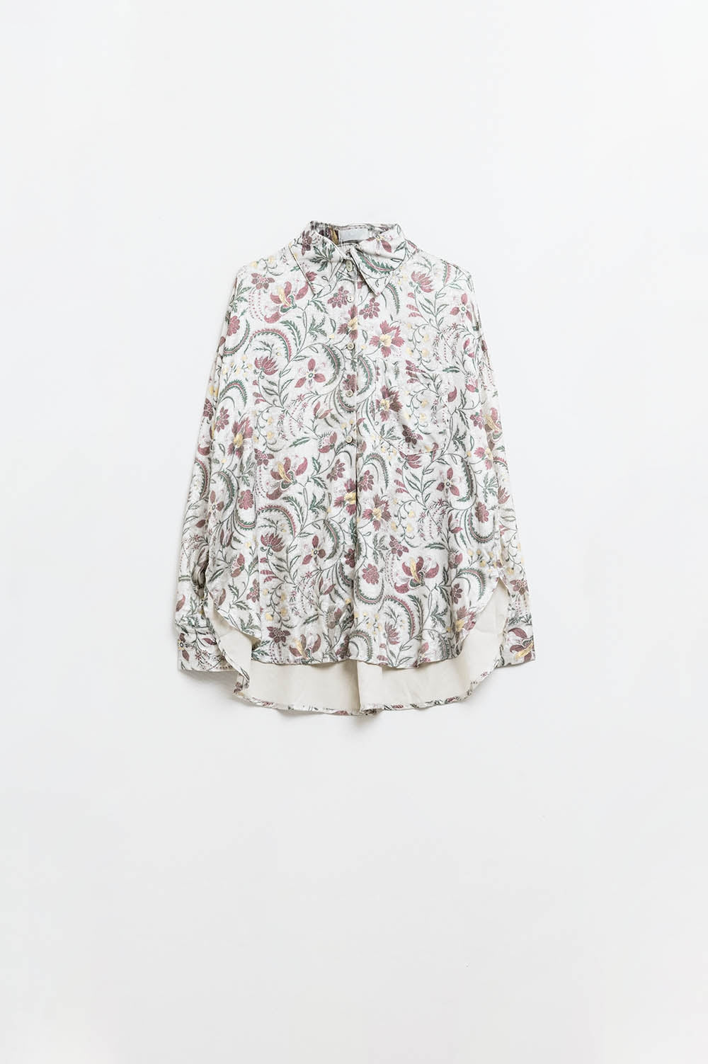 Satin Blouse with Flower Print in Gray