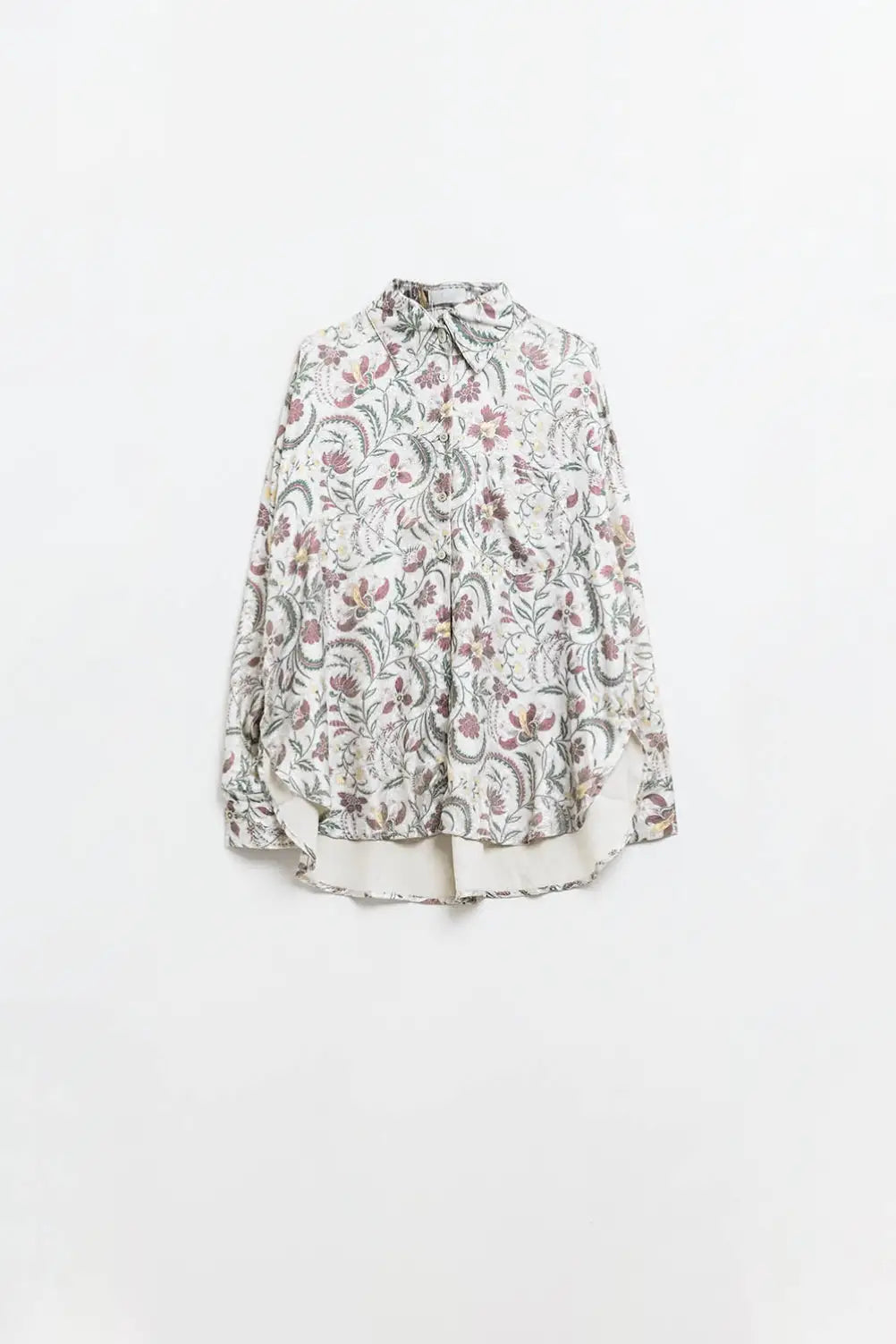 Satin Blouse with Flower Print in Gray - Shirts