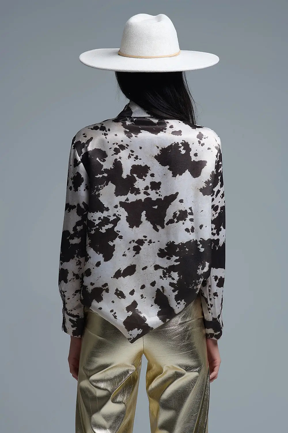 Satin Brown and Cream Cow Print Relaxed Shirt - Shirts