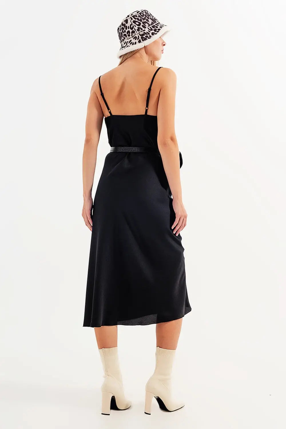 Satin cami strap midi dress in black - Dresses