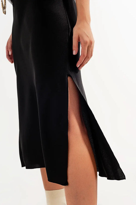 Satin cami strap midi dress in black - Dresses