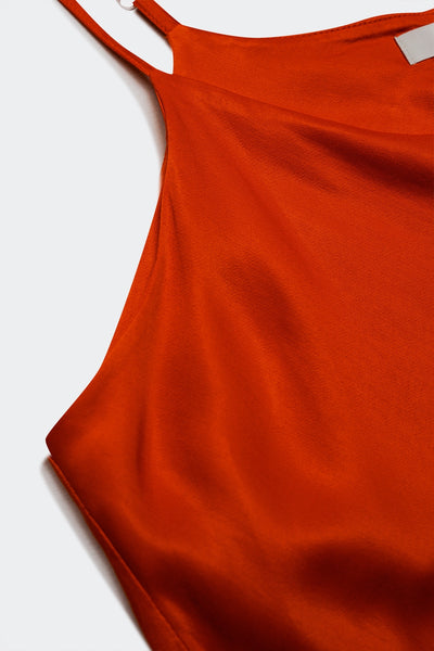 satin cowl neck cami maxi dress in orange
