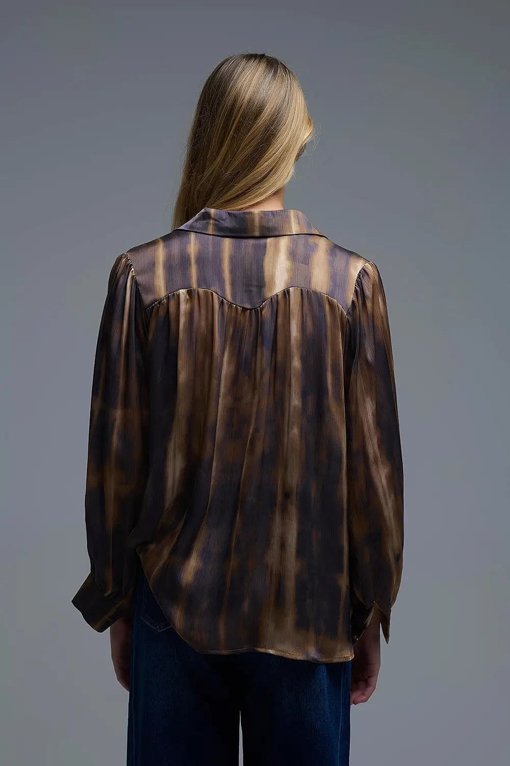Satin Effect Tie-Dye Shirt with brown and camel Stripes - Shirts