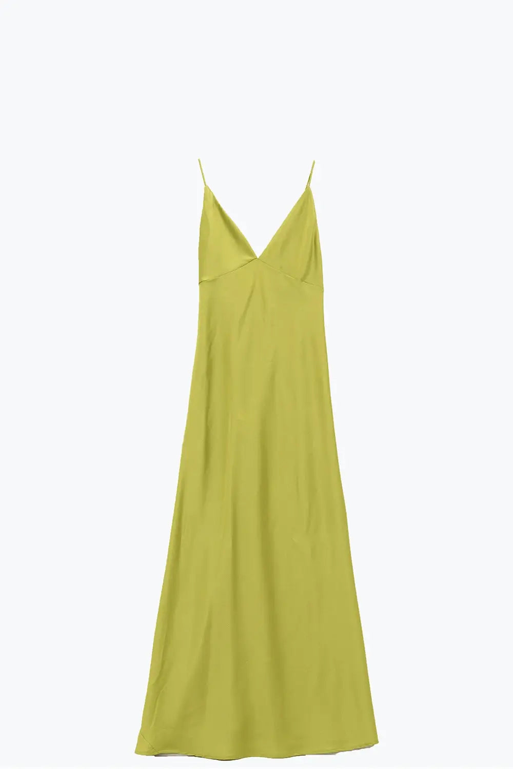 Satin Maxi Dress With Spaghetti Straps in Lime Green - Dresses