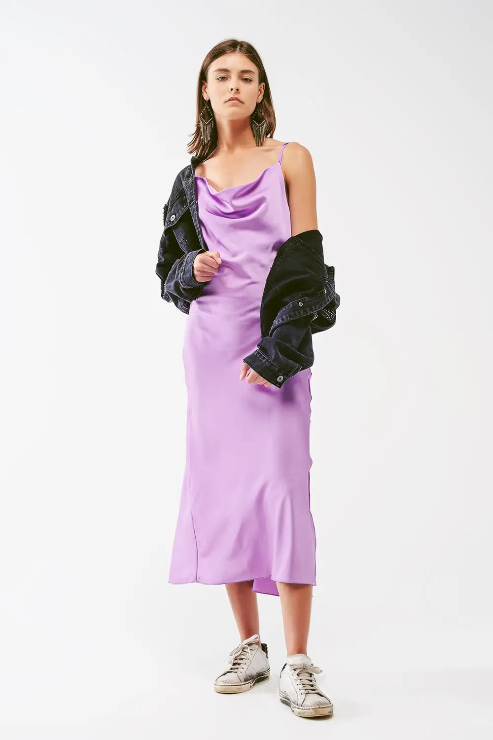 Satin Midi Dress With Cowl Neck in lilac - Dresses