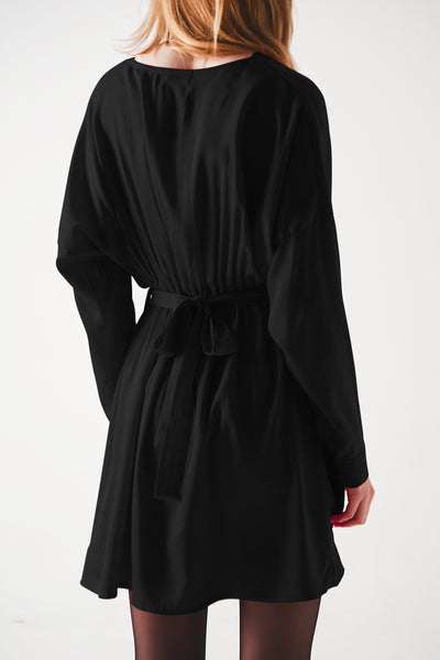 Satin mini dress in black
