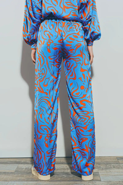 Satin Pants with Elastic Waist in Blue - Pants