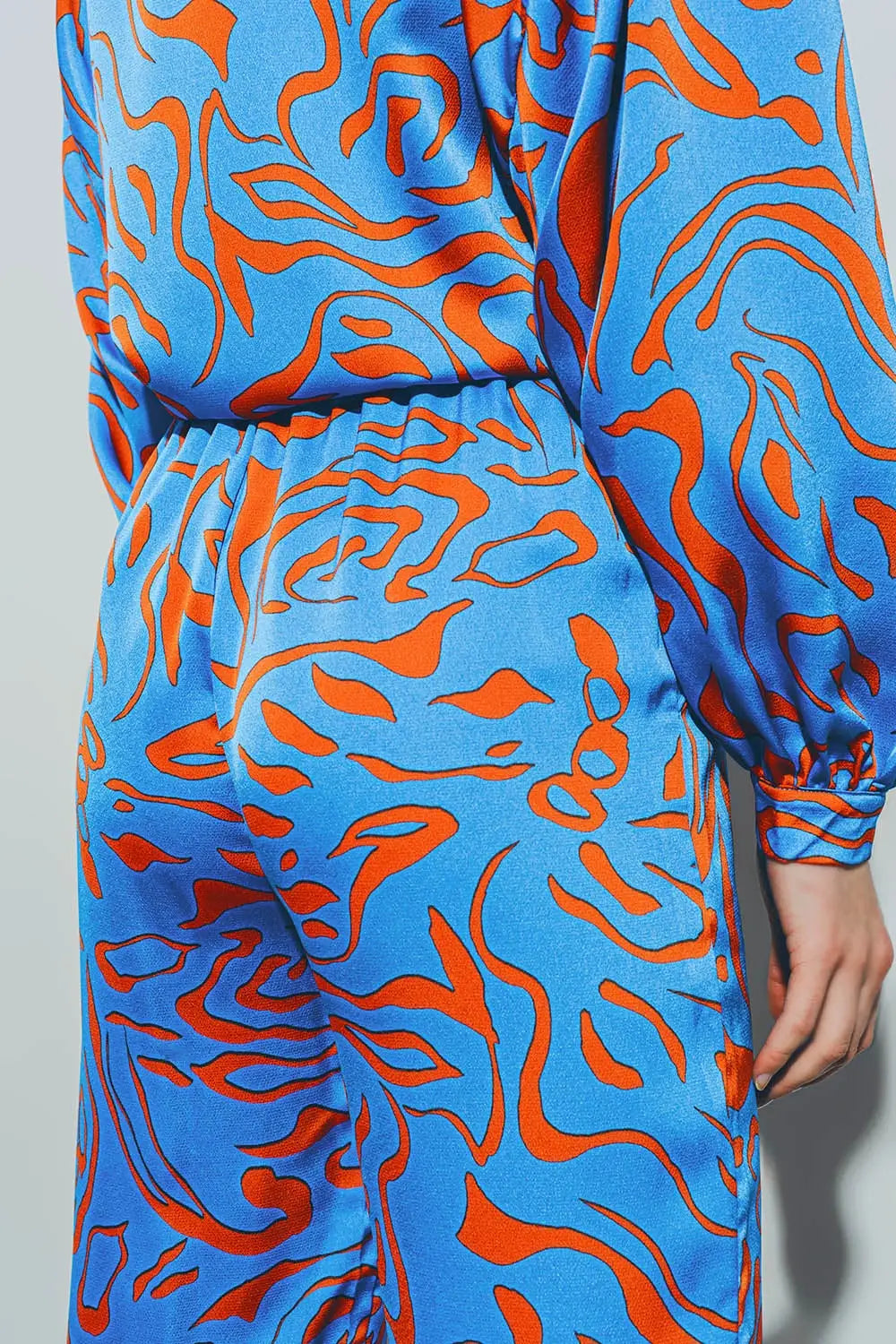Satin Pants with Elastic Waist in Blue - Pants
