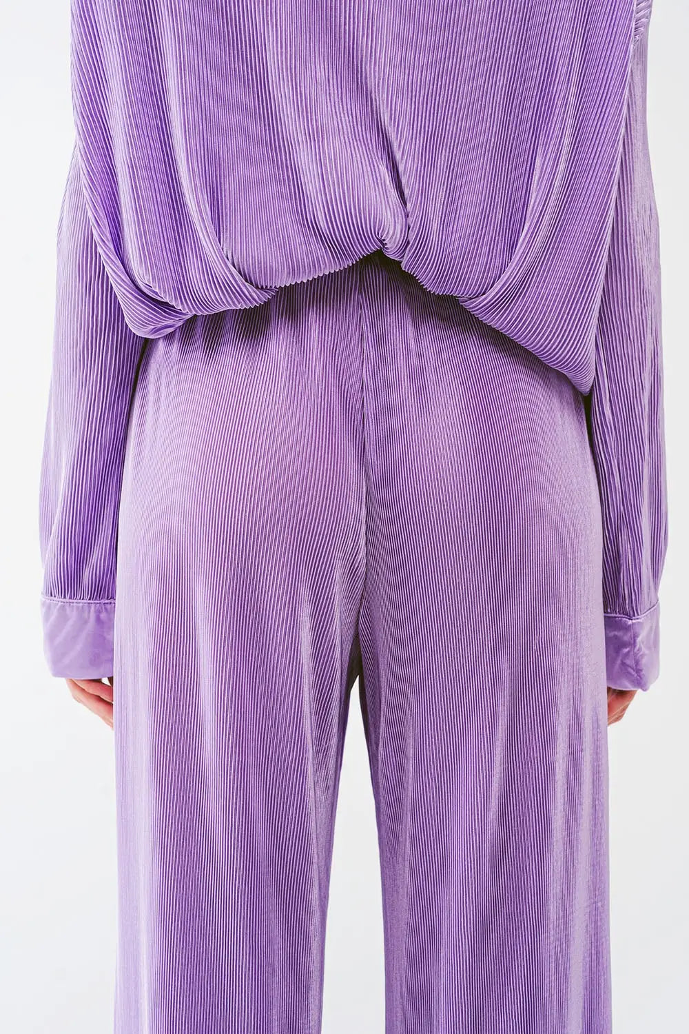 Satin Pleated Wide Leg Pants in lilac - Pants