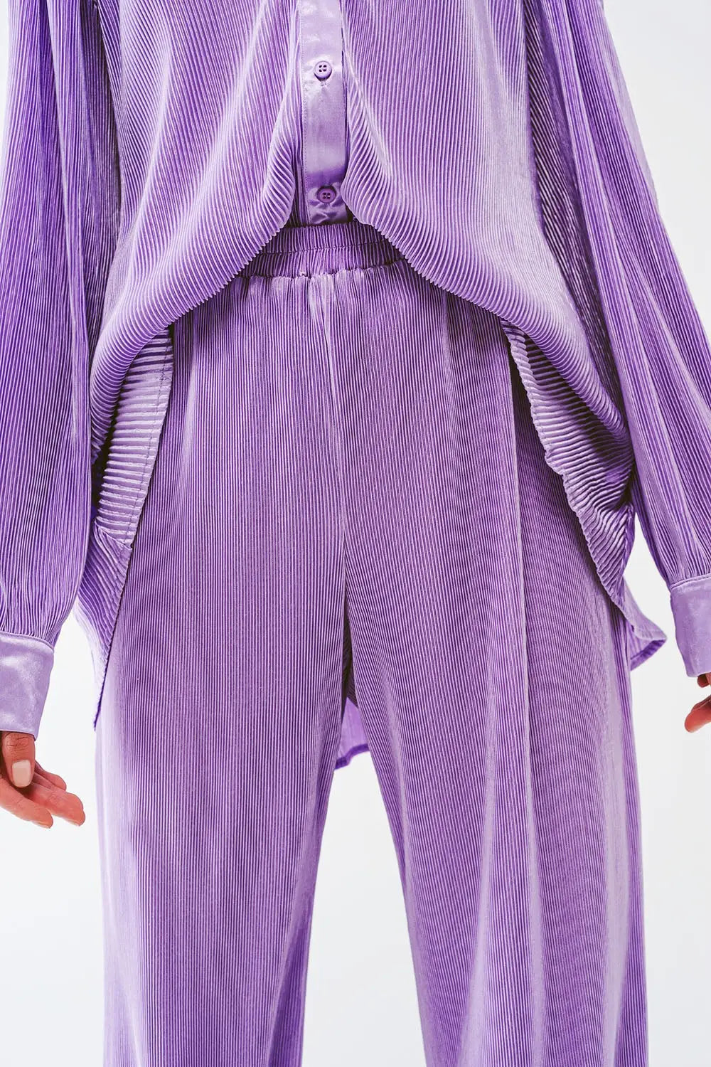 Satin Pleated Wide Leg Pants in lilac - Pants