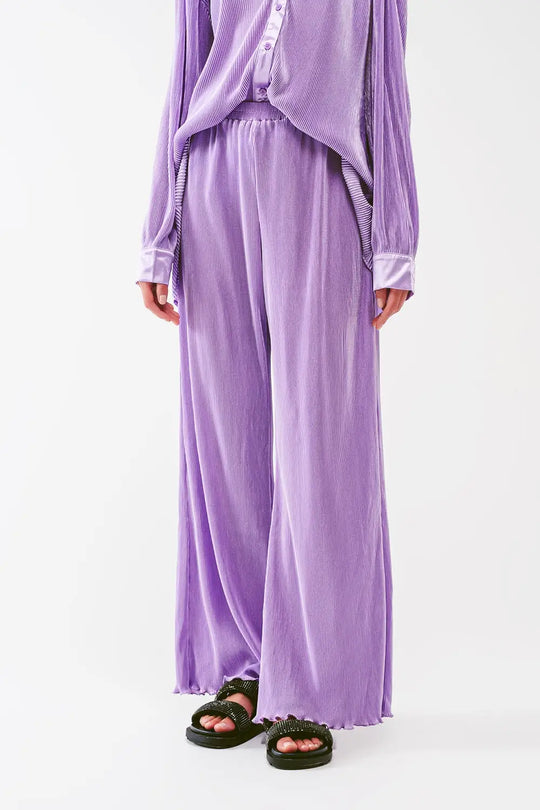 Satin Pleated Wide Leg Pants in lilac - Pants