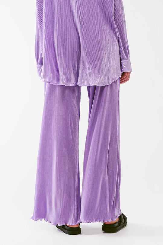 Satin Pleated Wide Leg Pants in lilac - Pants